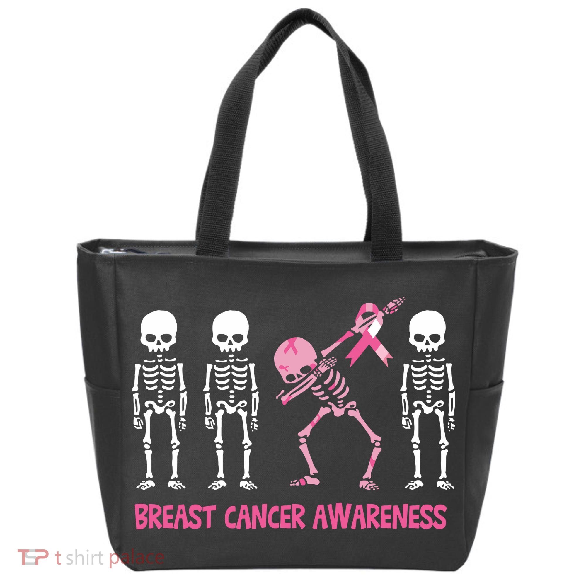Dabbing Skeleton Pink Ribbon Breast Cancer Halloween Tote Bag