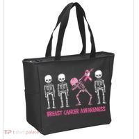 Dabbing Skeleton Pink Ribbon Breast Cancer Halloween Tote Bag thumb 2