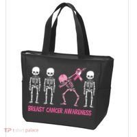 Dabbing Skeleton Pink Ribbon Breast Cancer Halloween Tote Bag thumb 3