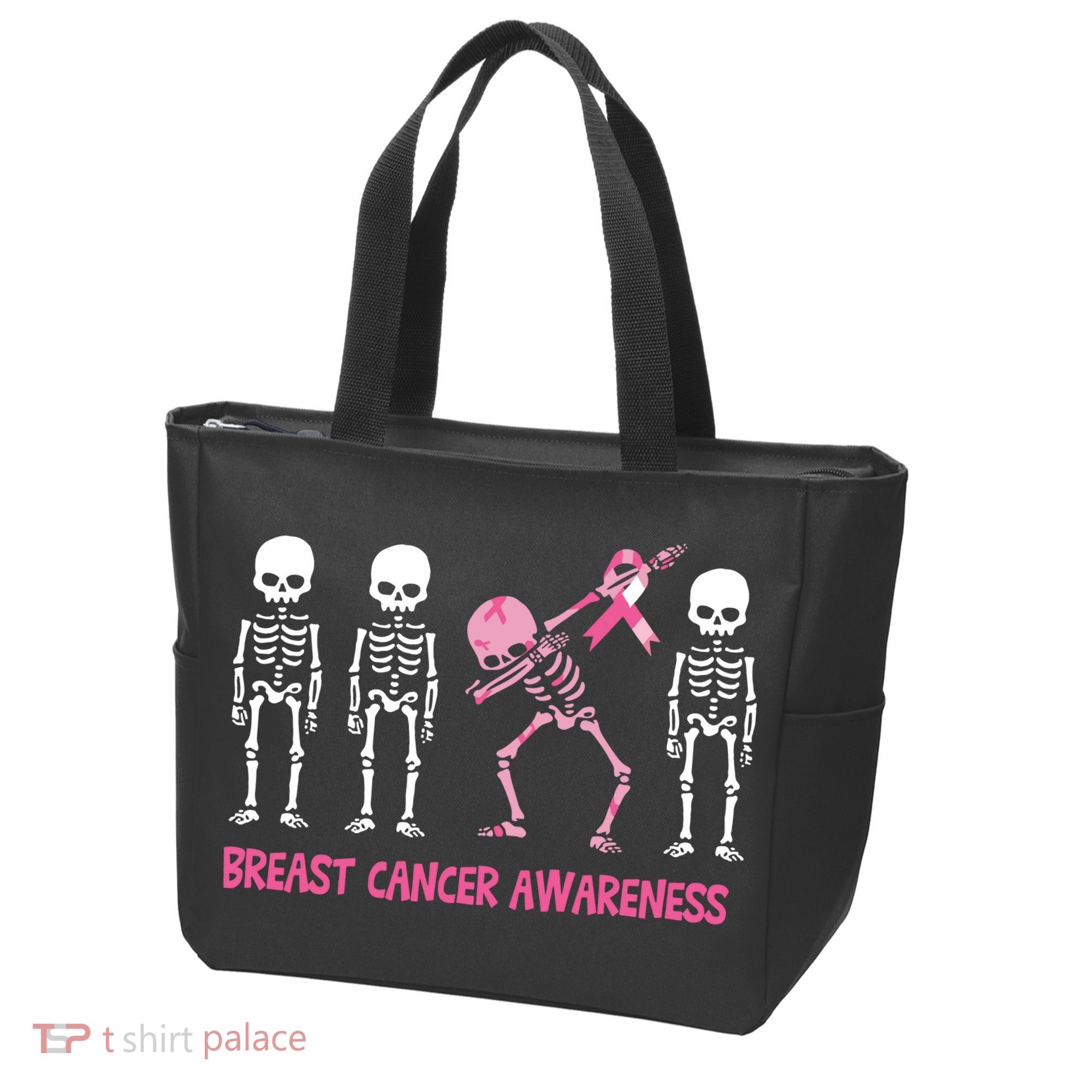 Dabbing Skeleton Pink Ribbon Breast Cancer Halloween Tote Bag