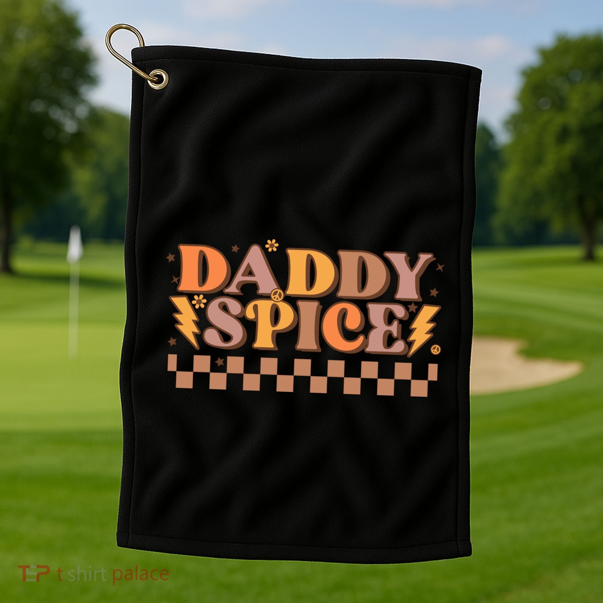 Daddy Spice Retro Checkered Thanksgiving Family Matching Dad Gift Golf Towel