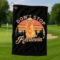 Don't Stop Retrieving Retro Golden Retriever Golf Towel thumb 1