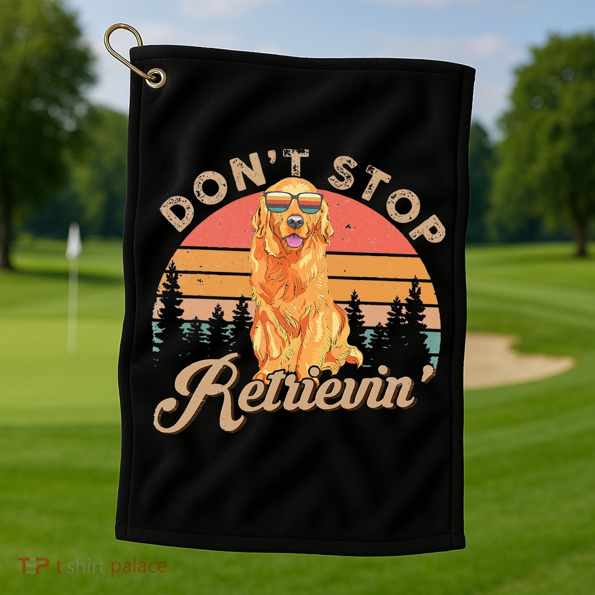 Don't Stop Retrieving Retro Golden Retriever Golf Towel