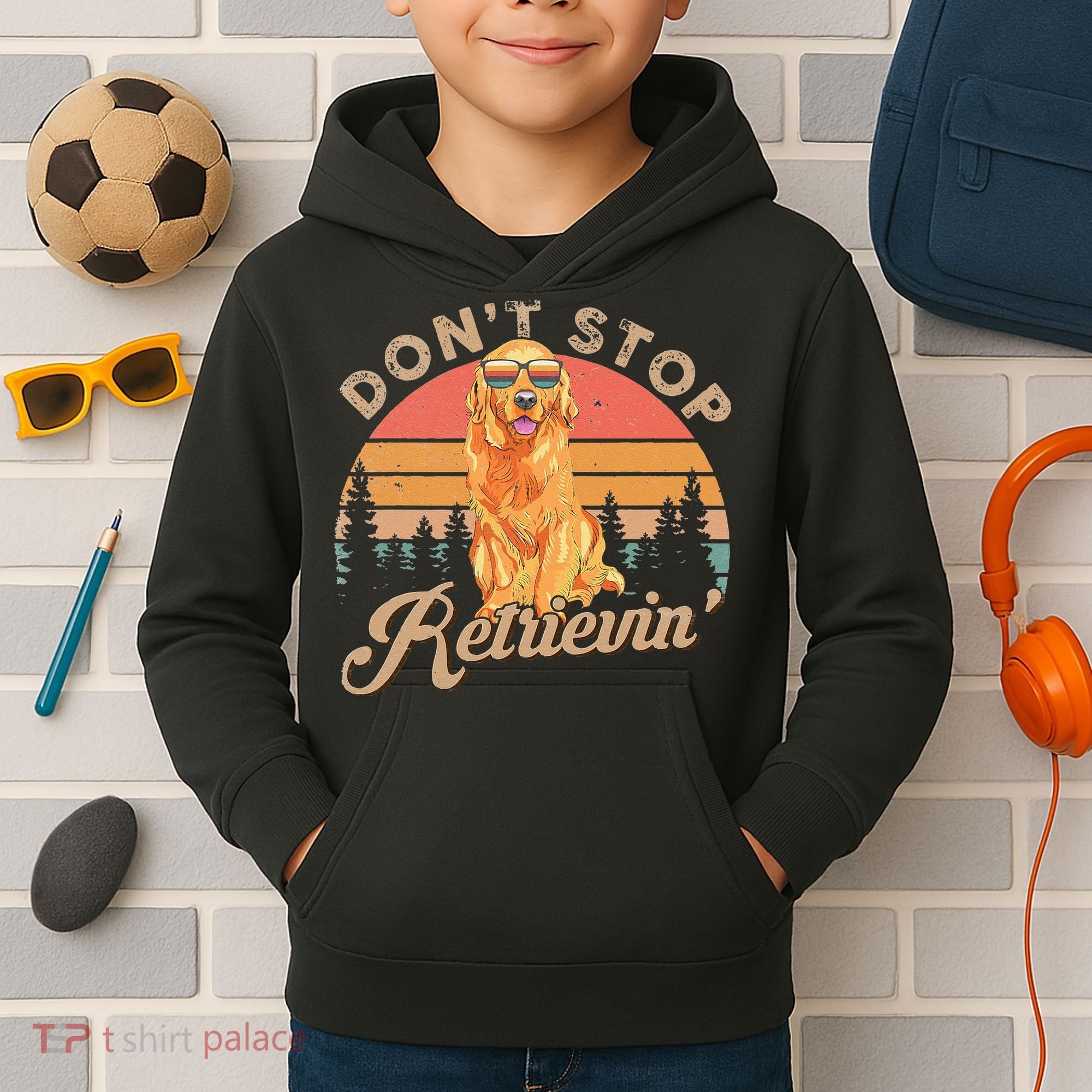 Don't Stop Retrieving Retro Golden Retriever Kids Hoodie