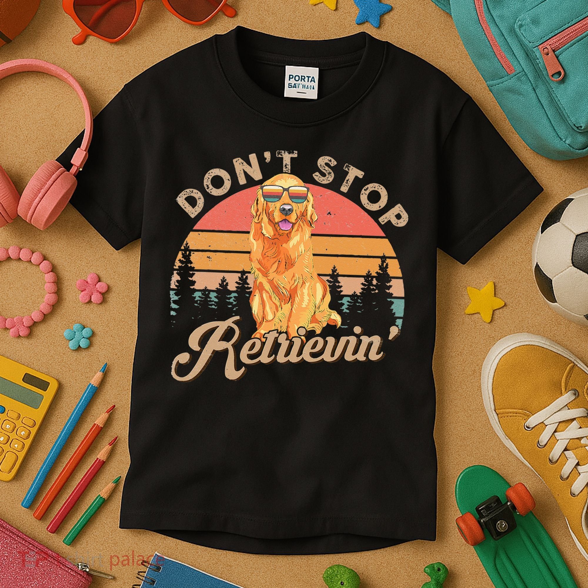Don't Stop Retrieving Retro Golden Retriever Kids T-Shirt