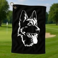 Dog Silhouette Sitting German Shepherd Golf Towel thumb 1