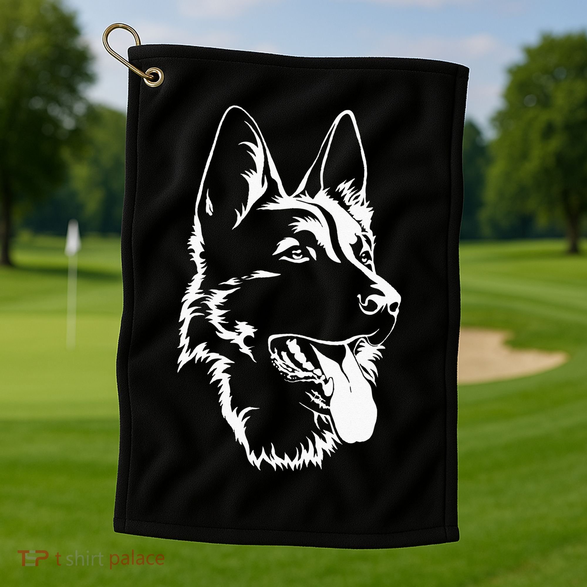 Dog Silhouette Sitting German Shepherd Golf Towel