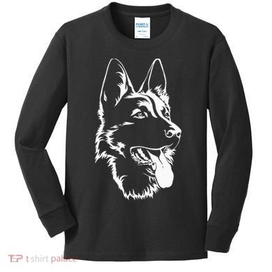 Dog Silhouette Sitting German Shepherd Kids Long Sleeve Shirt