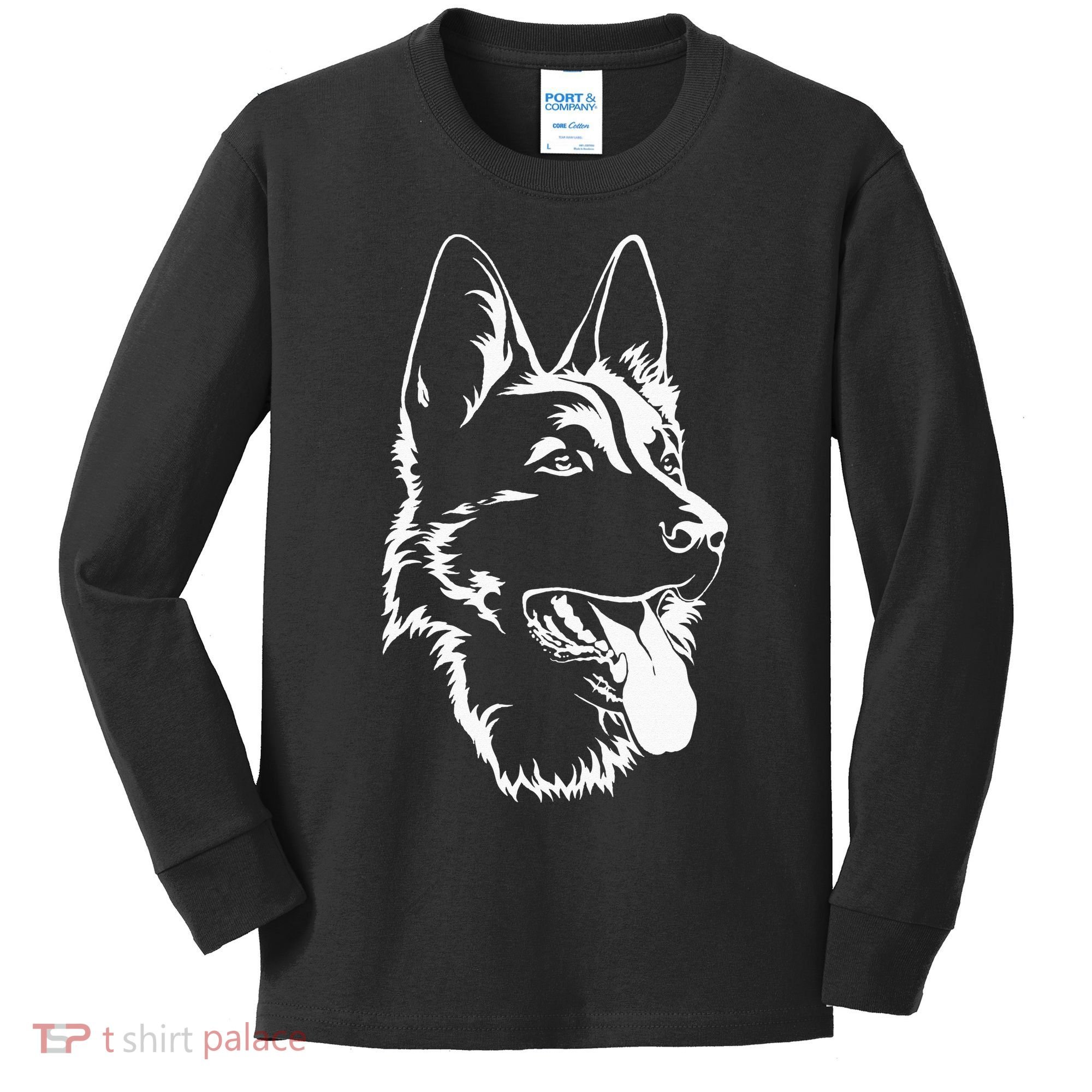 Dog Silhouette Sitting German Shepherd Kids Long Sleeve Shirt