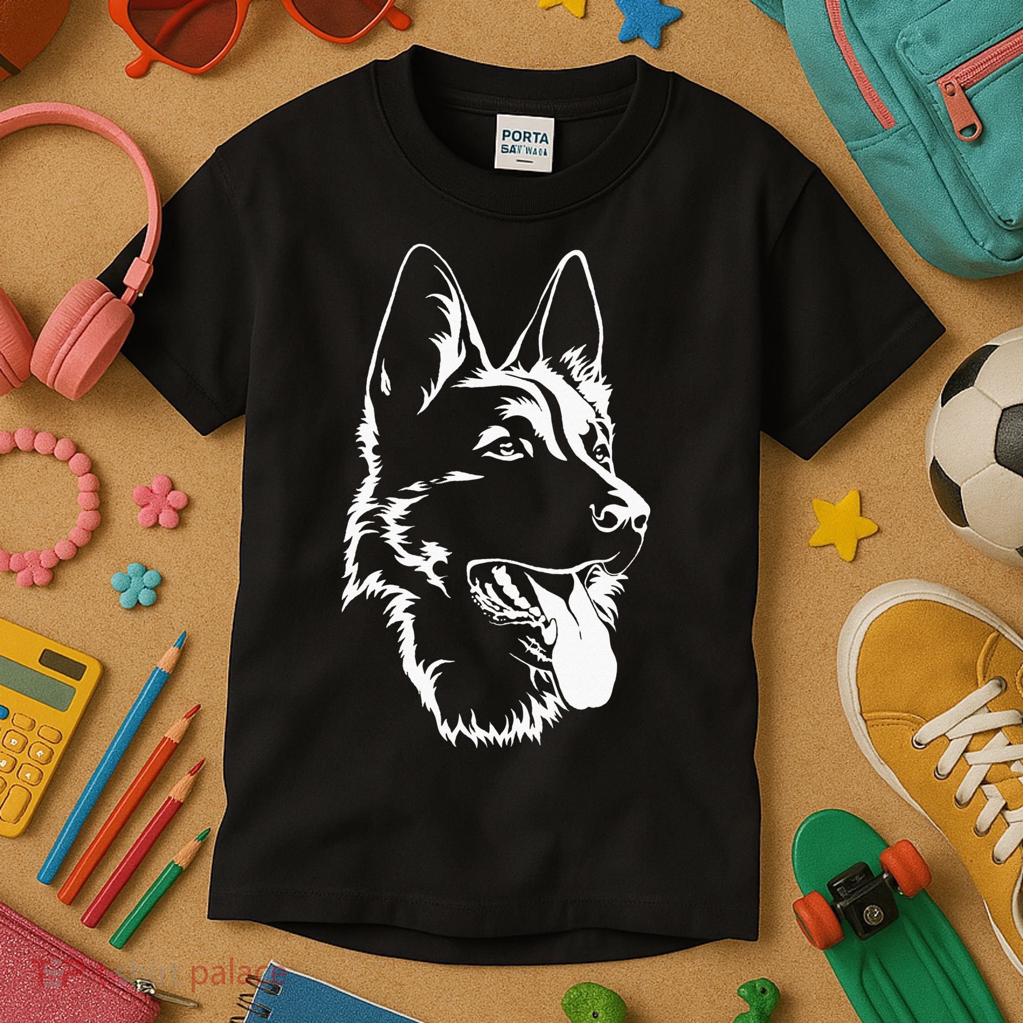 Dog Silhouette Sitting German Shepherd Kids T-Shirt