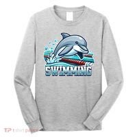Dolphin Swimming Sports Fan Cartoon Style Long Sleeve Shirt thumb 0