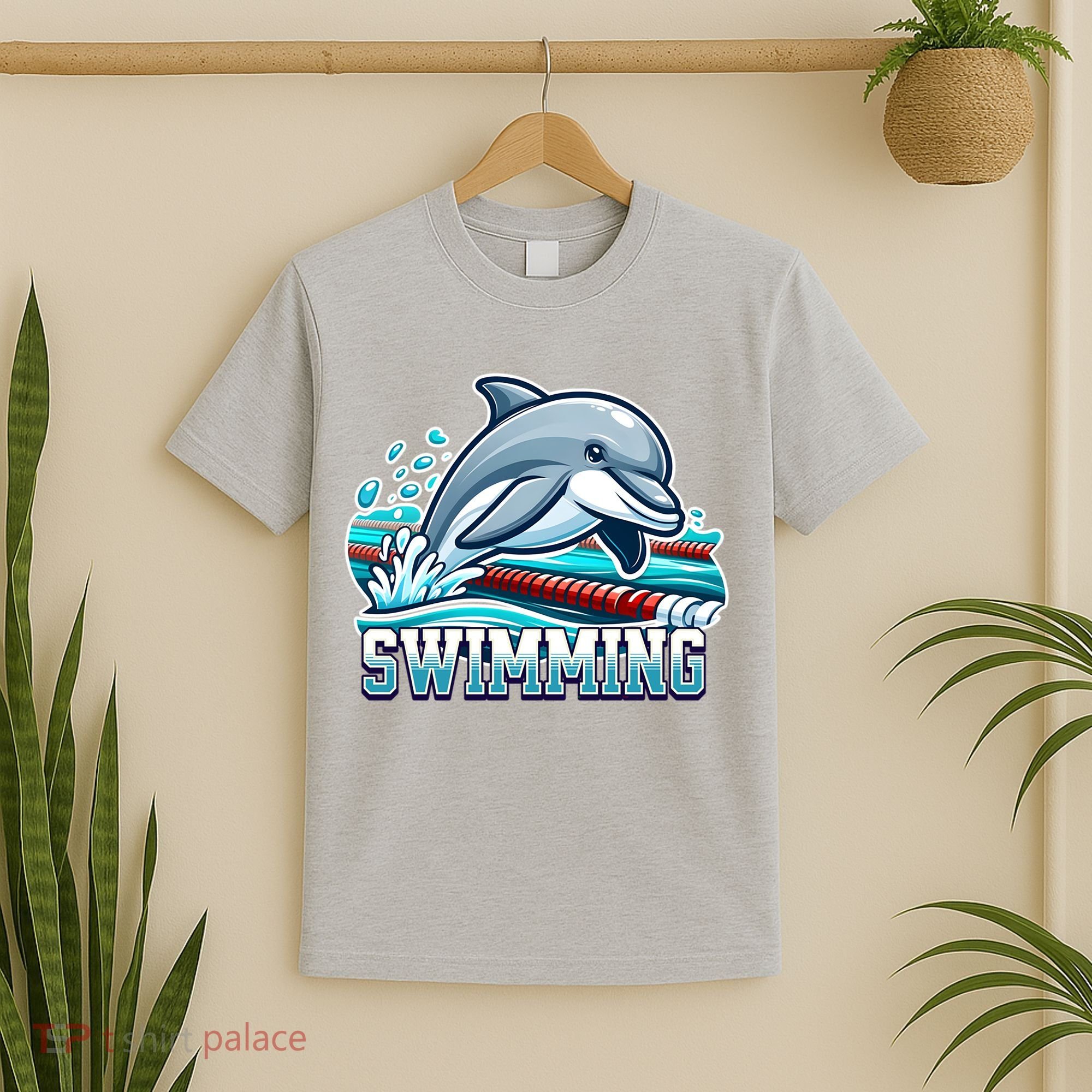 Dolphin Swimming Sports Fan Cartoon Style T-Shirt