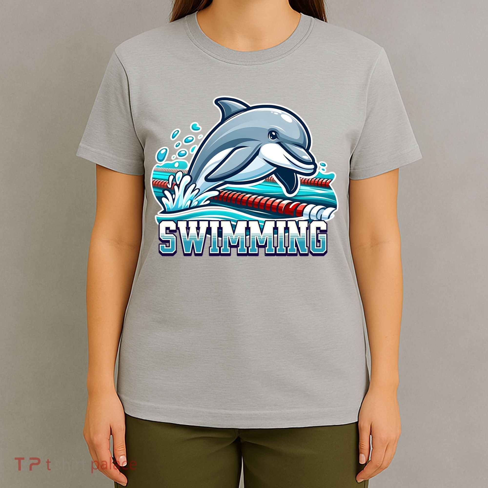 Dolphin Swimming Sports Fan Cartoon Style T-Shirt