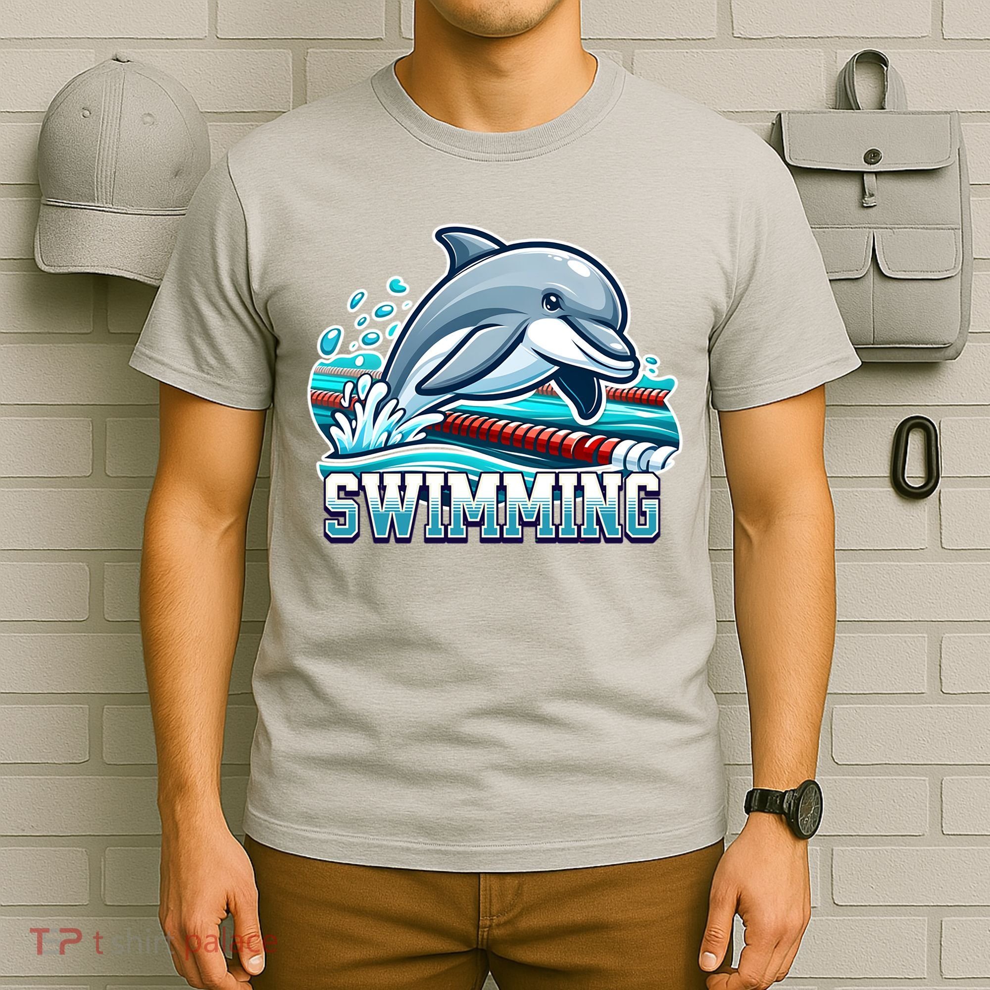 Dolphin Swimming Sports Fan Cartoon Style T-Shirt