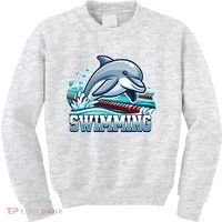 Dolphin Swimming Sports Fan Cartoon Style Kids Sweatshirt thumb 0