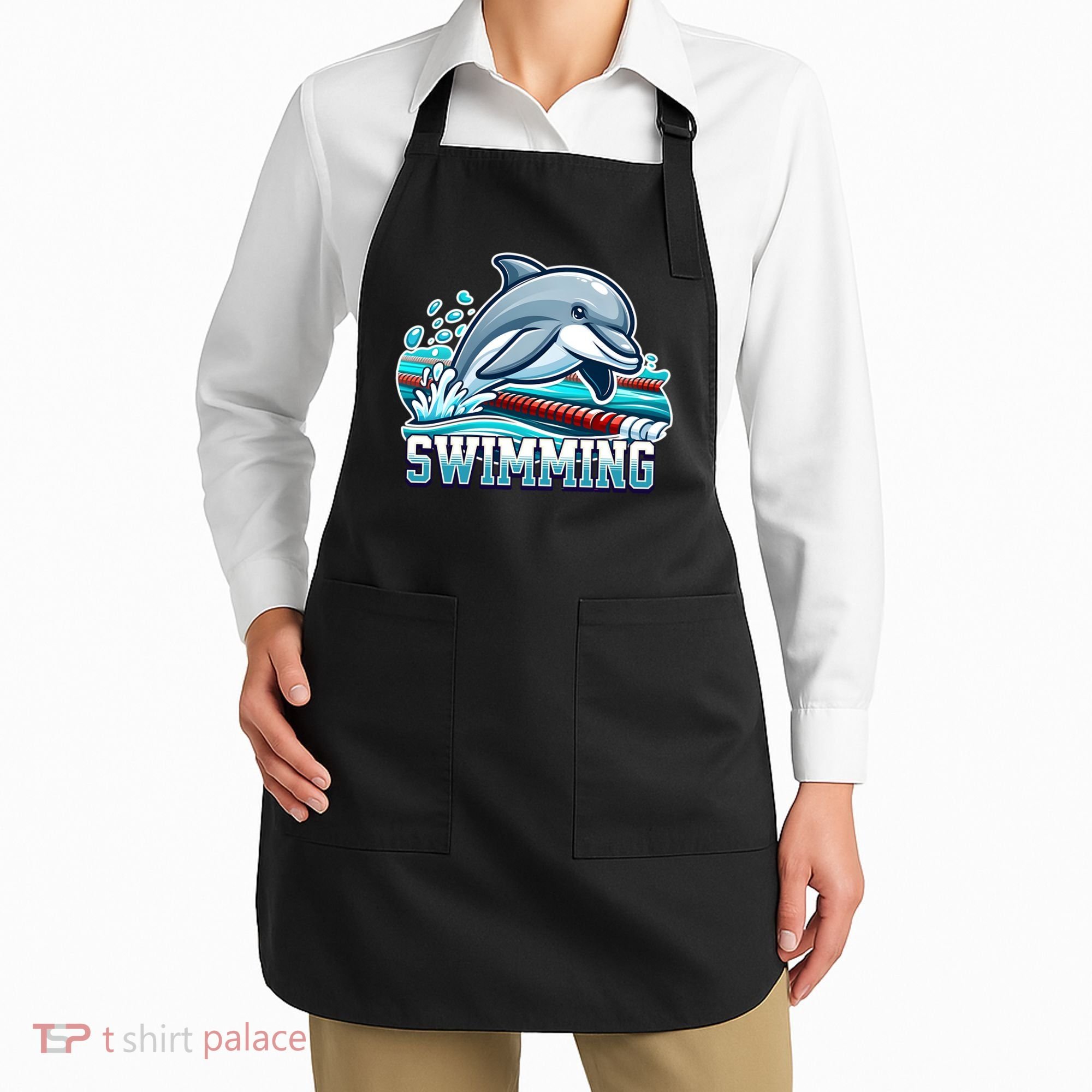 Dolphin Swimming Sports Fan Cartoon Style Apron