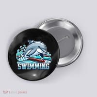Dolphin Swimming Sports Fan Cartoon Style Button thumb 0
