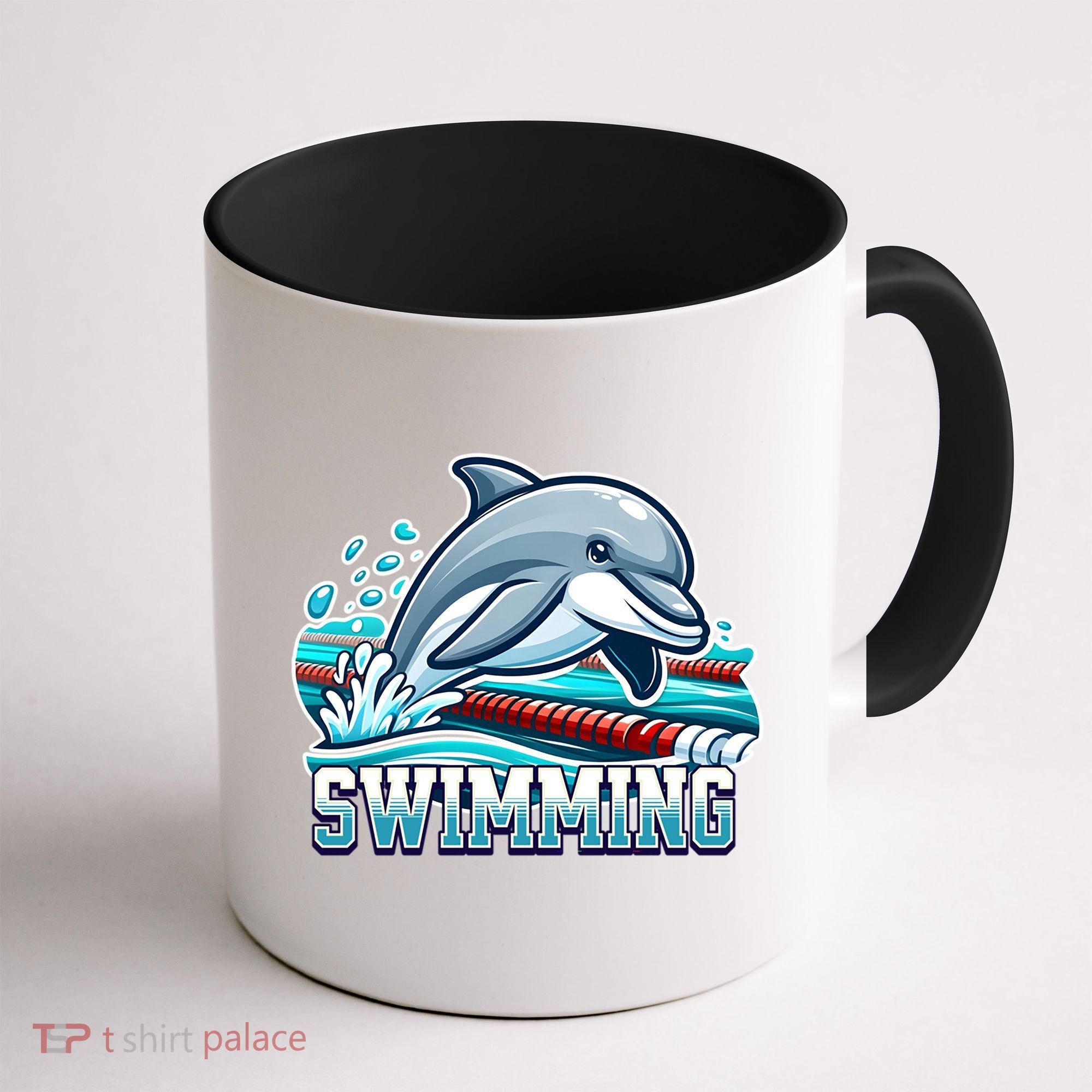 Dolphin Swimming Sports Fan Cartoon Style Coffee Mug