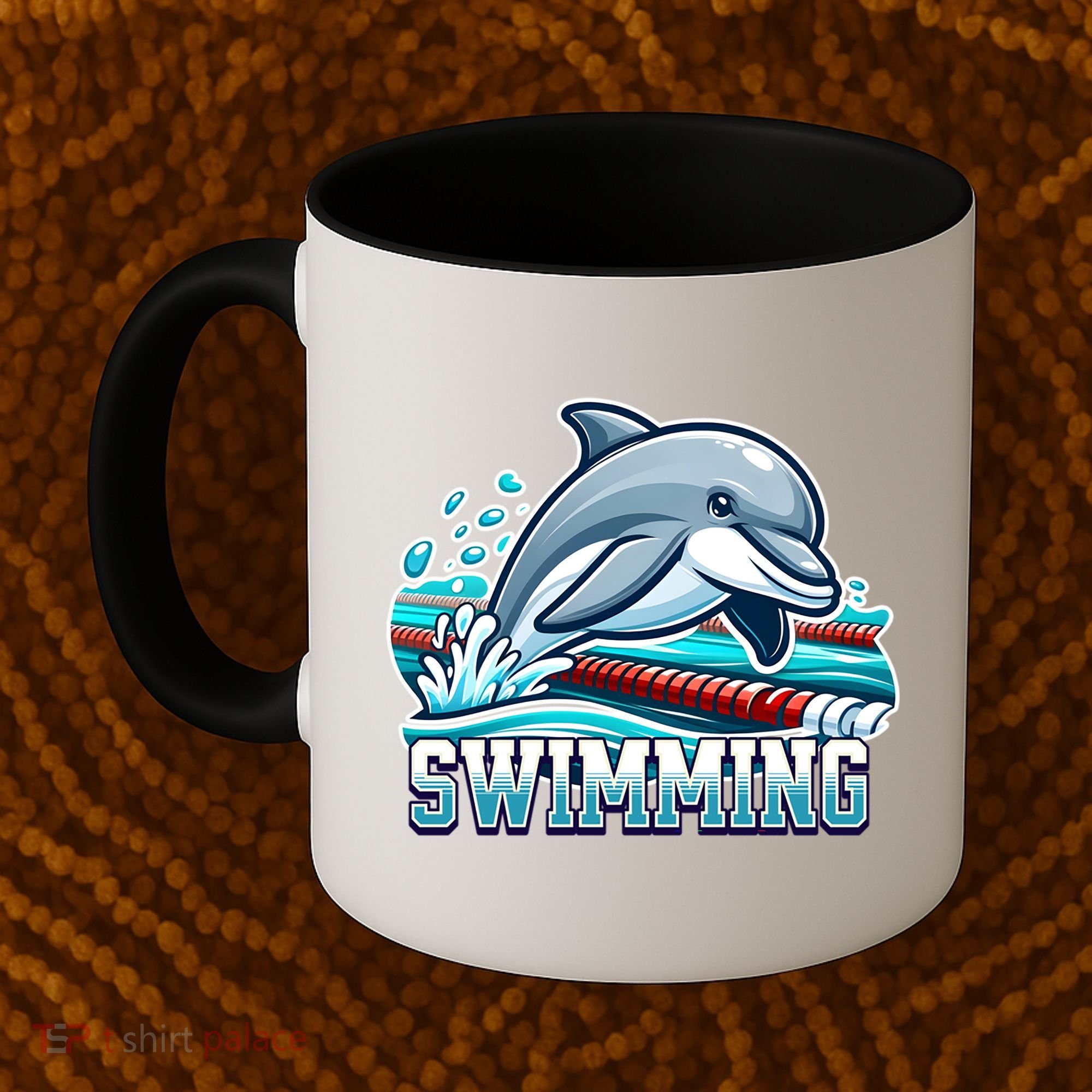 Dolphin Swimming Sports Fan Cartoon Style Coffee Mug