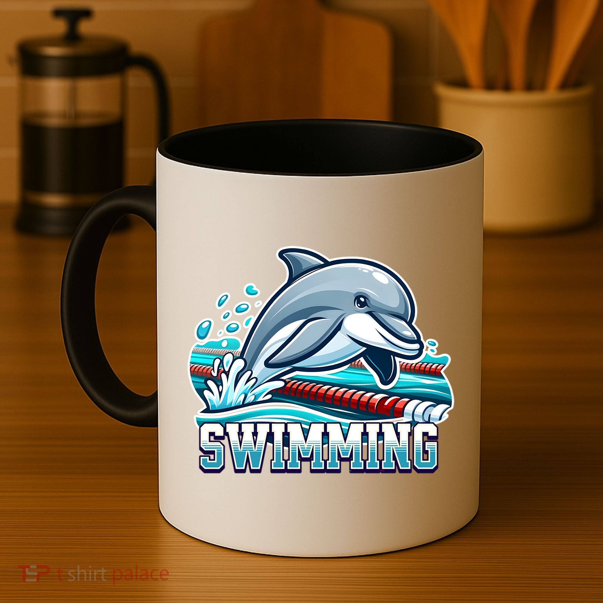 Dolphin Swimming Sports Fan Cartoon Style Coffee Mug