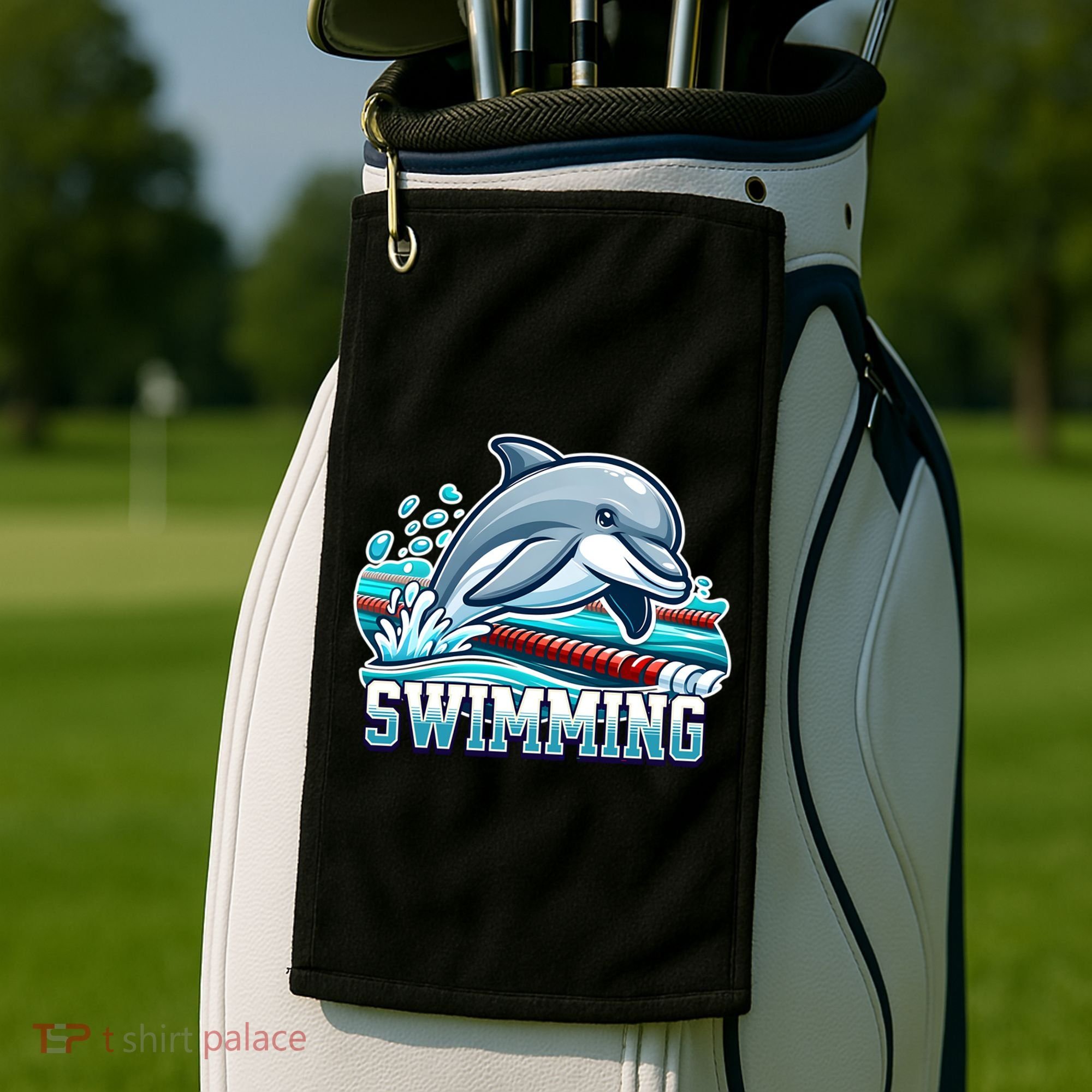 Dolphin Swimming Sports Fan Cartoon Style Golf Towel