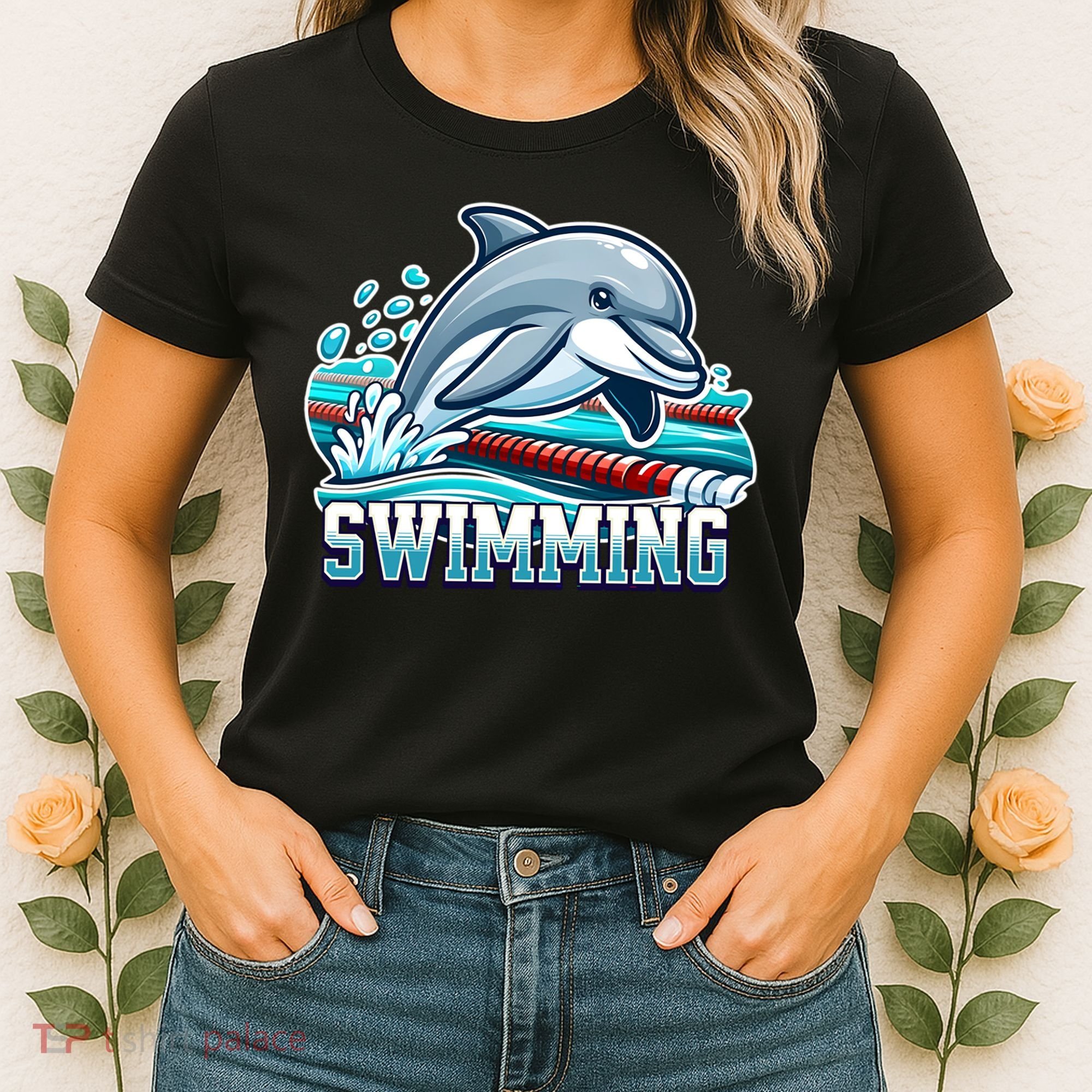 Dolphin Swimming Sports Fan Cartoon Style Women's T-Shirt