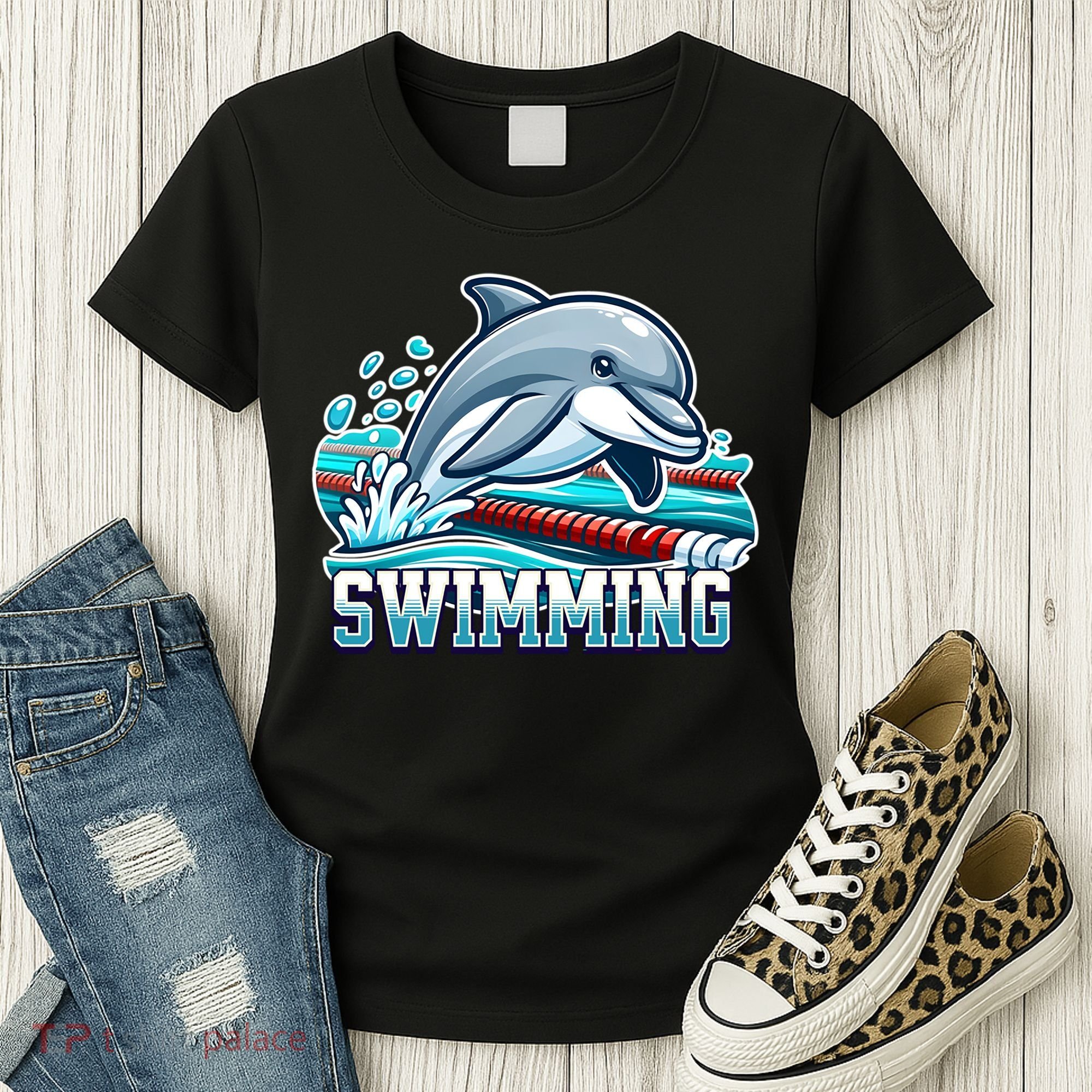 Dolphin Swimming Sports Fan Cartoon Style Women's T-Shirt