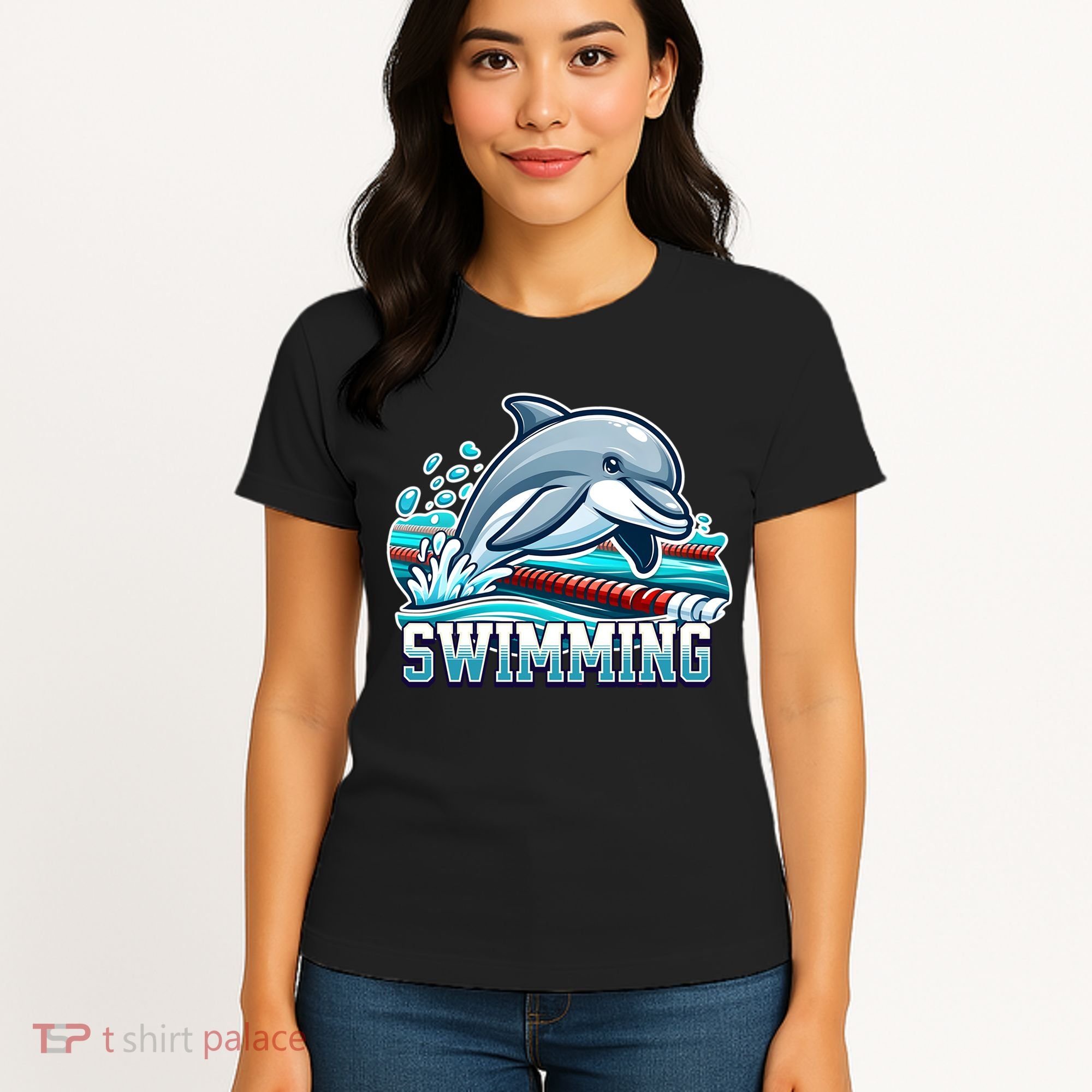 Dolphin Swimming Sports Fan Cartoon Style Women's T-Shirt