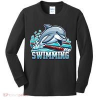 Dolphin Swimming Sports Fan Cartoon Style Kids Long Sleeve Shirt thumb 0