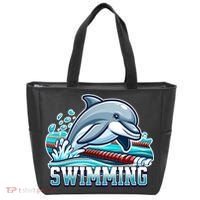 Dolphin Swimming Sports Fan Cartoon Style Tote Bag thumb 0