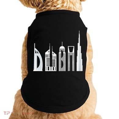 Dubai Skyline Souvenir Famous Buildings Typography Doggie Tank