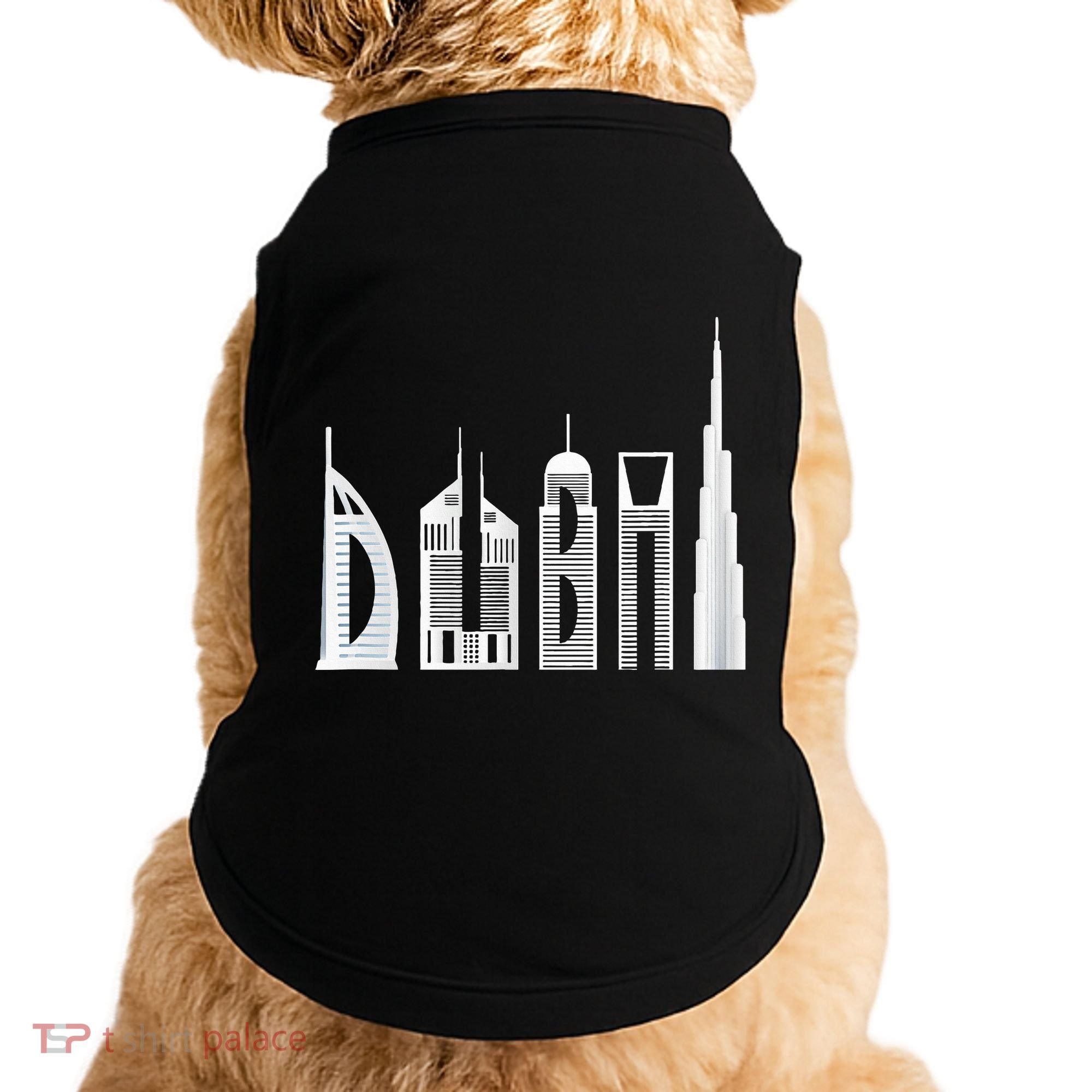 Dubai Skyline Souvenir Famous Buildings Typography Doggie Tank