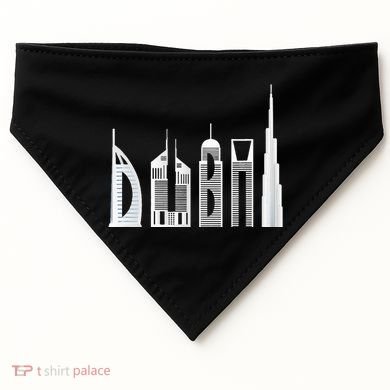 Dubai Skyline Souvenir Famous Buildings Typography USA-Made Doggie Bandana