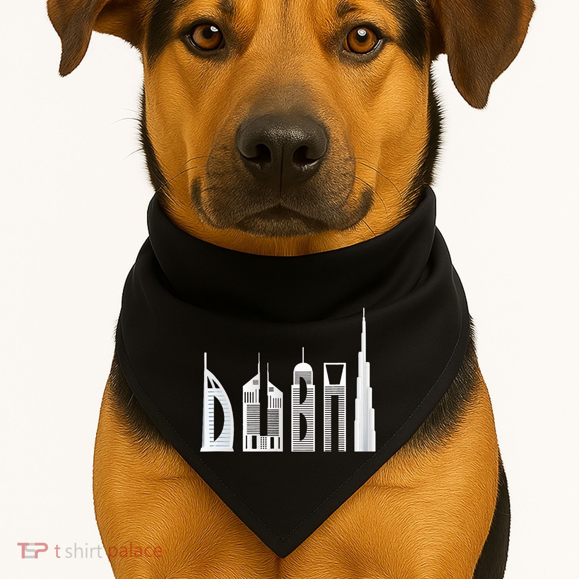 Dubai Skyline Souvenir Famous Buildings Typography USA-Made Doggie Bandana