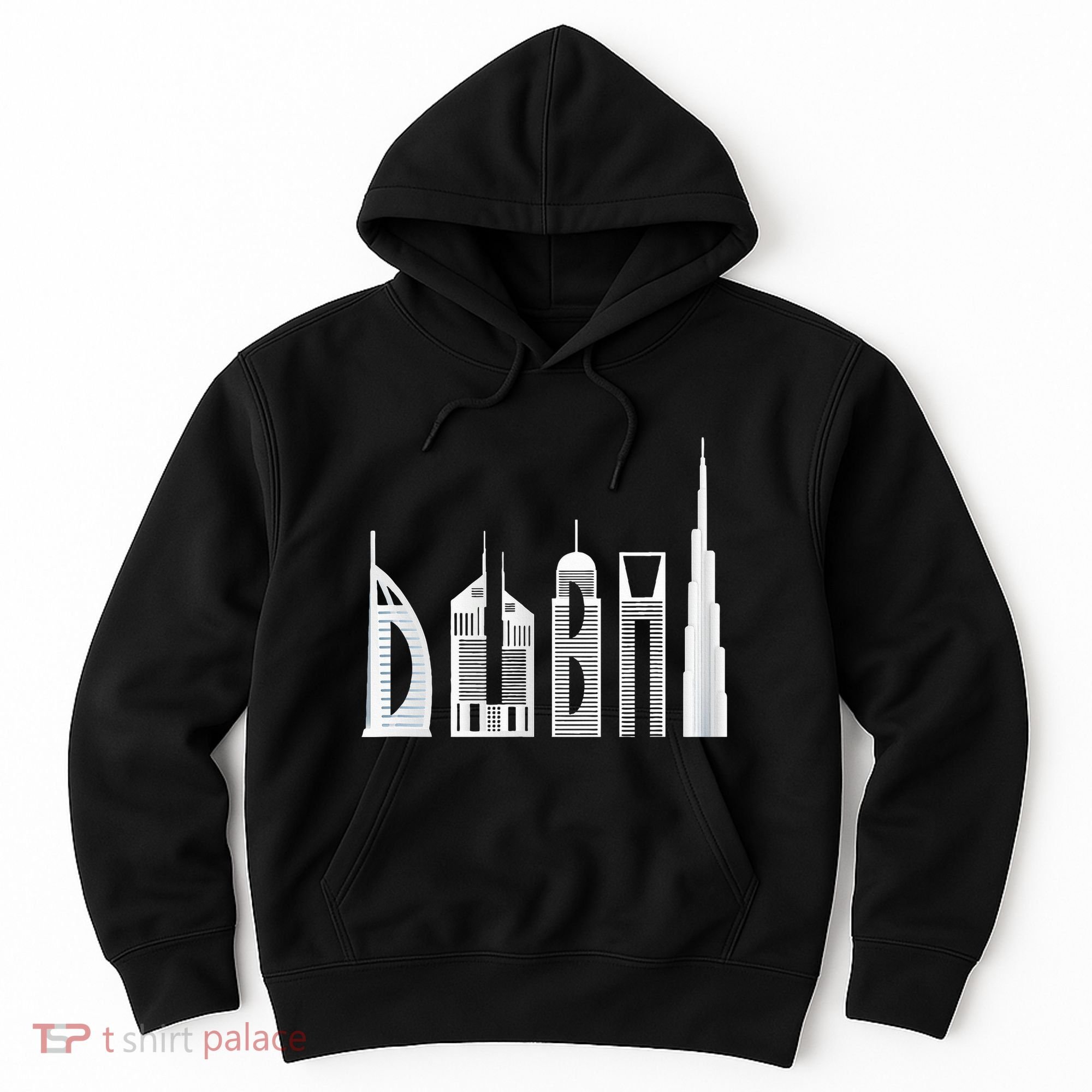 Dubai Skyline Souvenir Famous Buildings Typography Hoodie