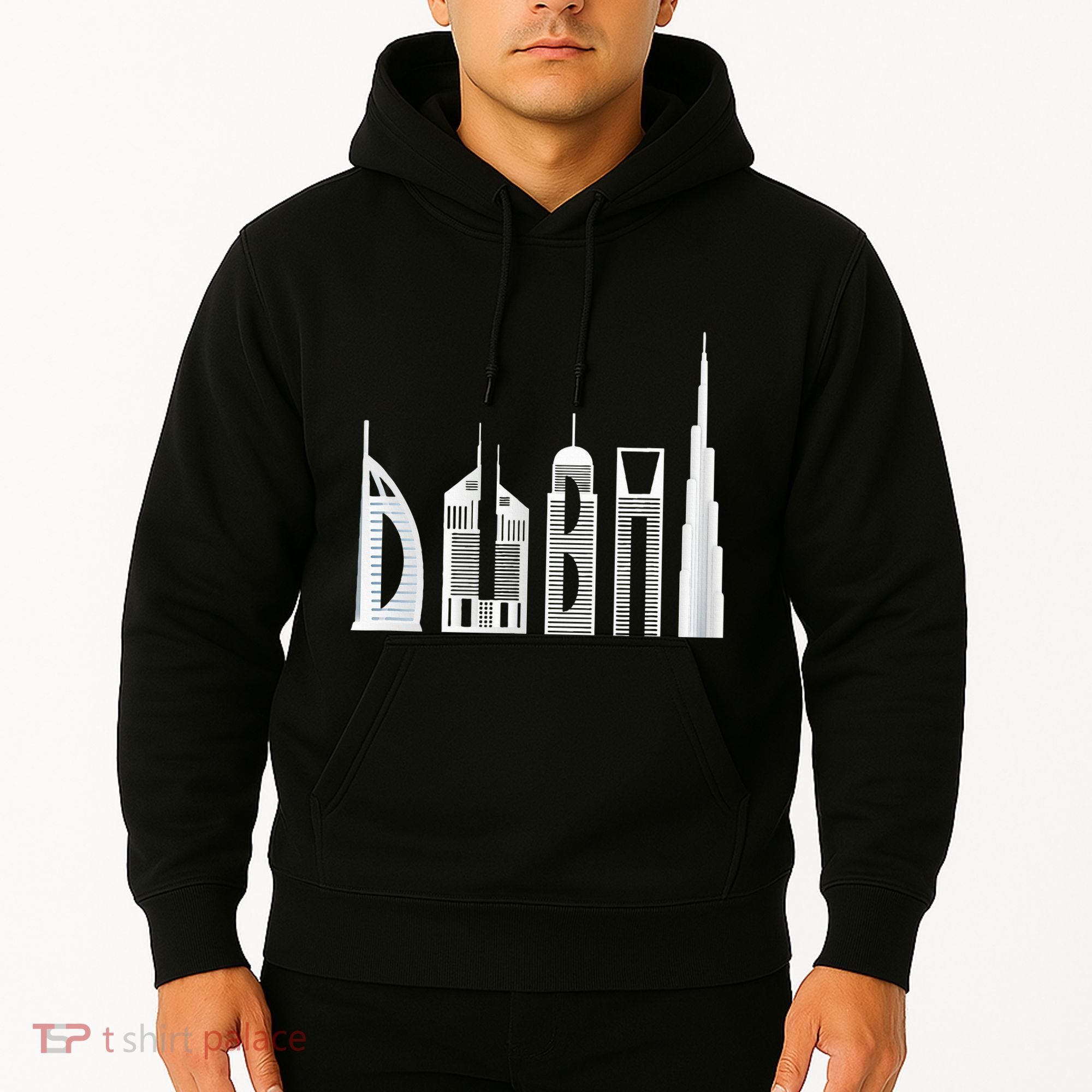 Dubai Skyline Souvenir Famous Buildings Typography Hoodie