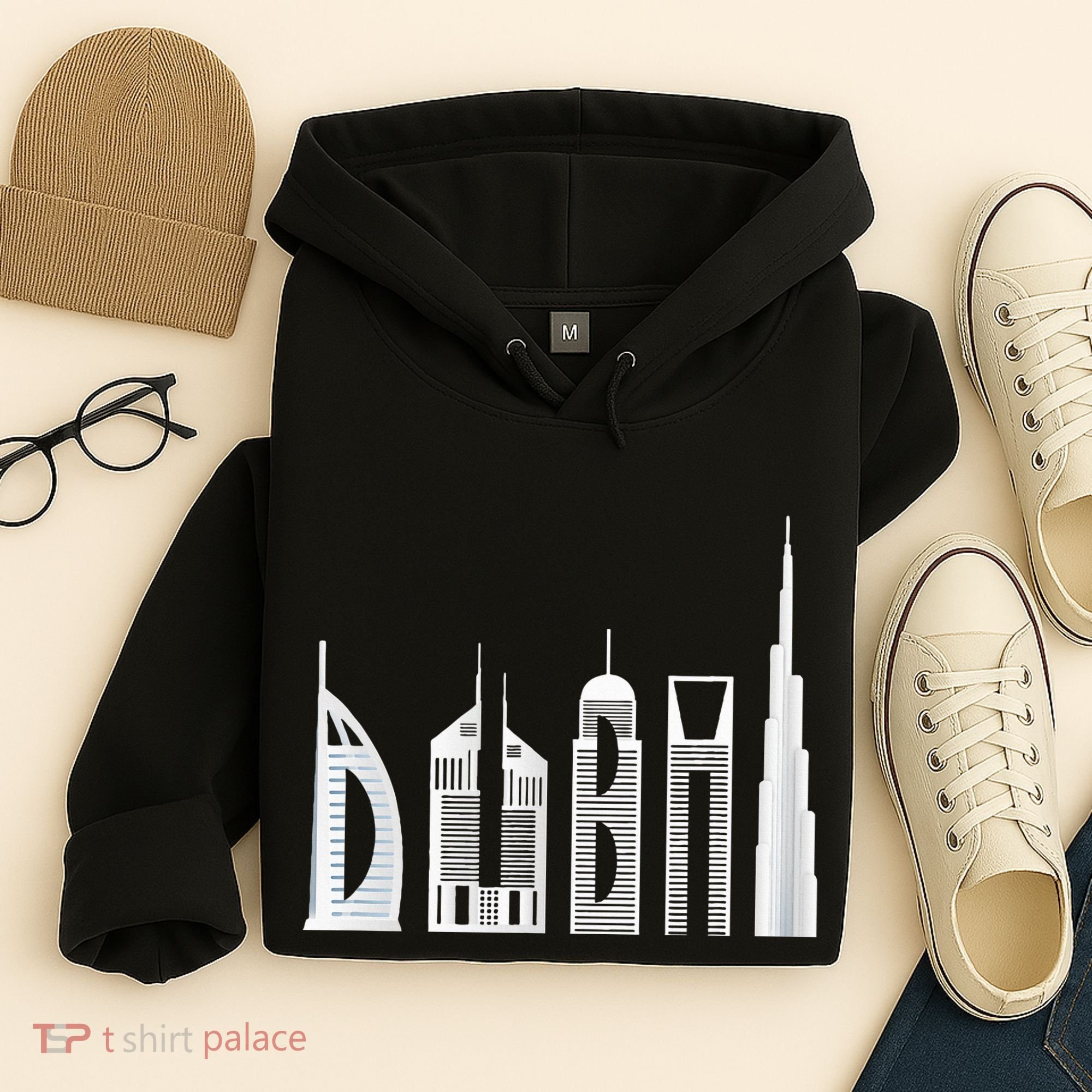 Dubai Skyline Souvenir Famous Buildings Typography Hoodie