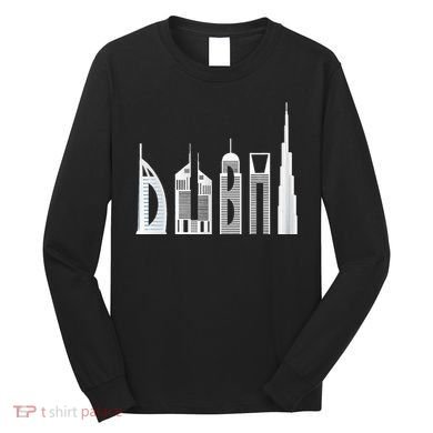 Dubai Skyline Souvenir Famous Buildings Typography Long Sleeve Shirt