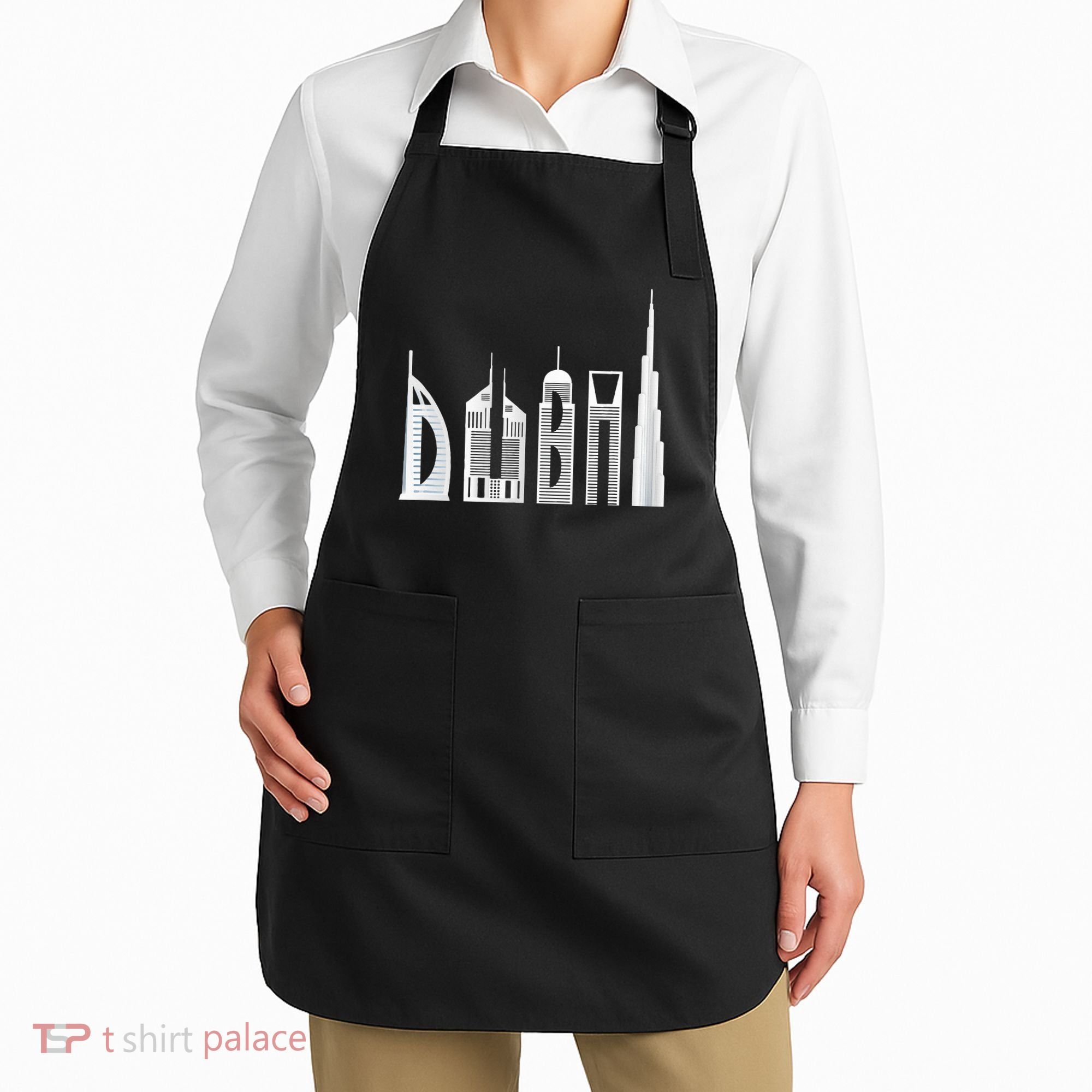 Dubai Skyline Souvenir Famous Buildings Typography Apron