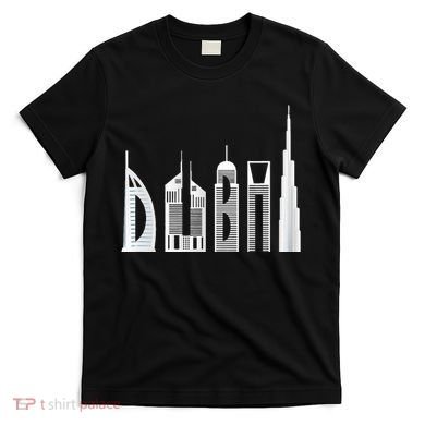 Dubai Skyline Souvenir Famous Buildings Typography T-Shirt
