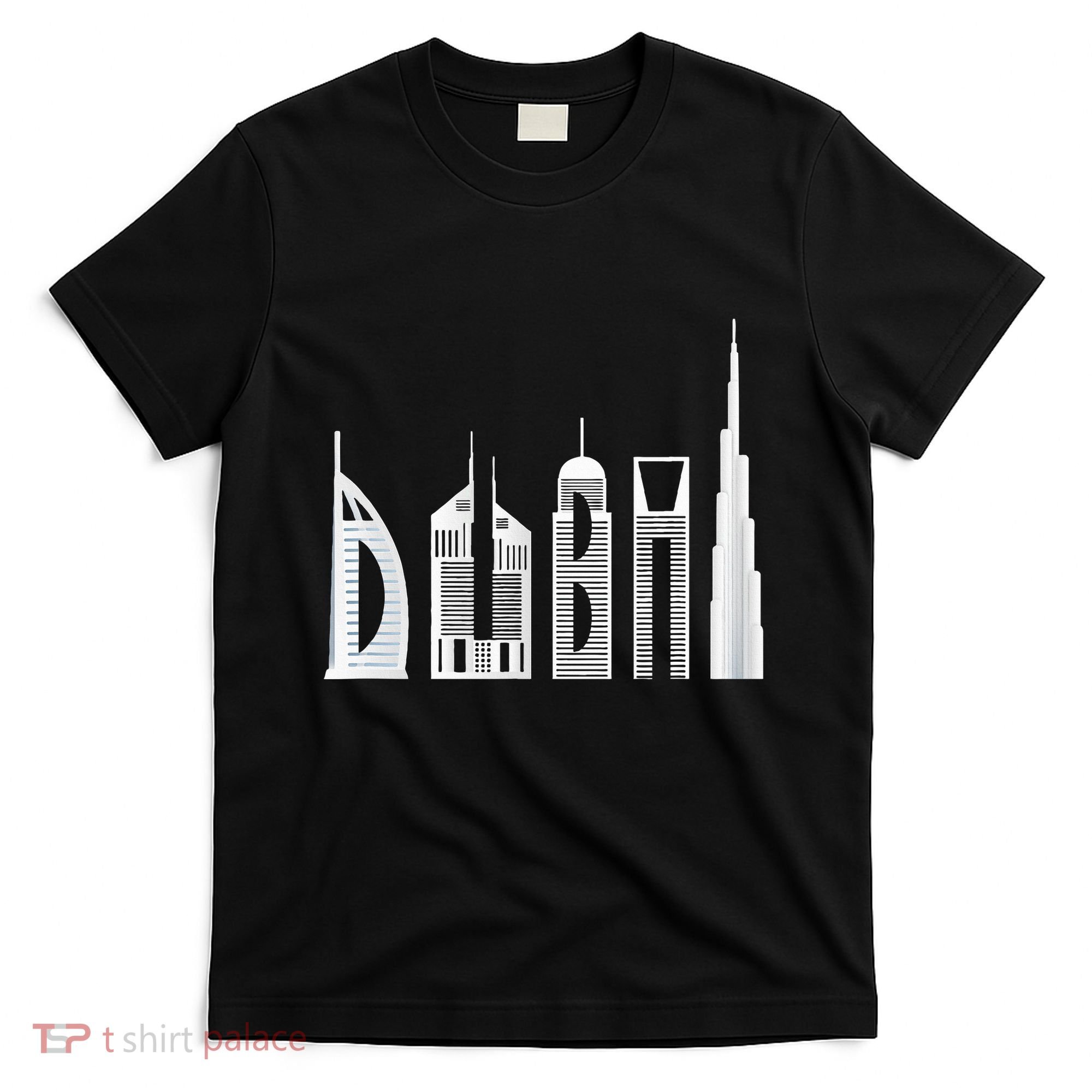 Dubai Skyline Souvenir Famous Buildings Typography T-Shirt