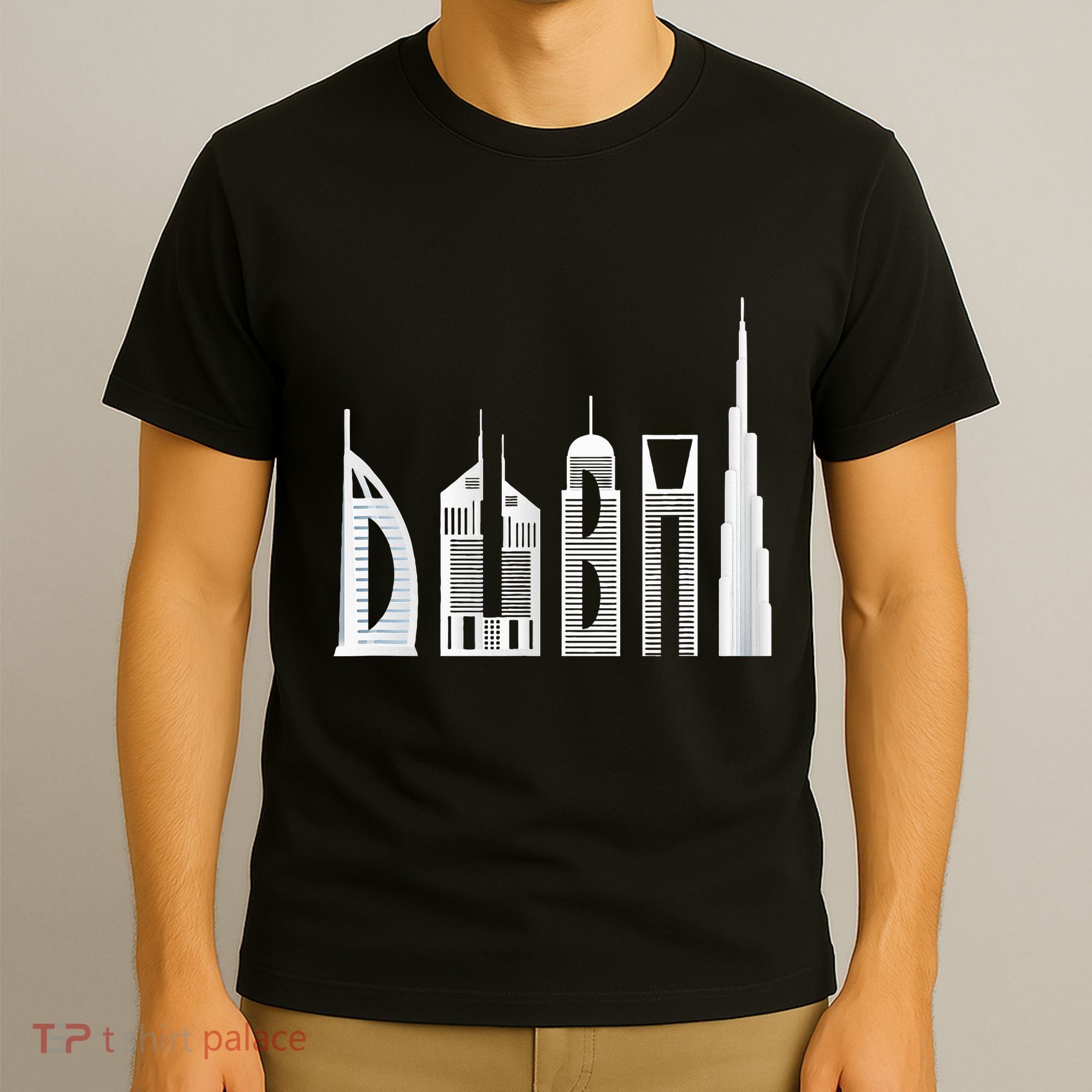 Dubai Skyline Souvenir Famous Buildings Typography T-Shirt