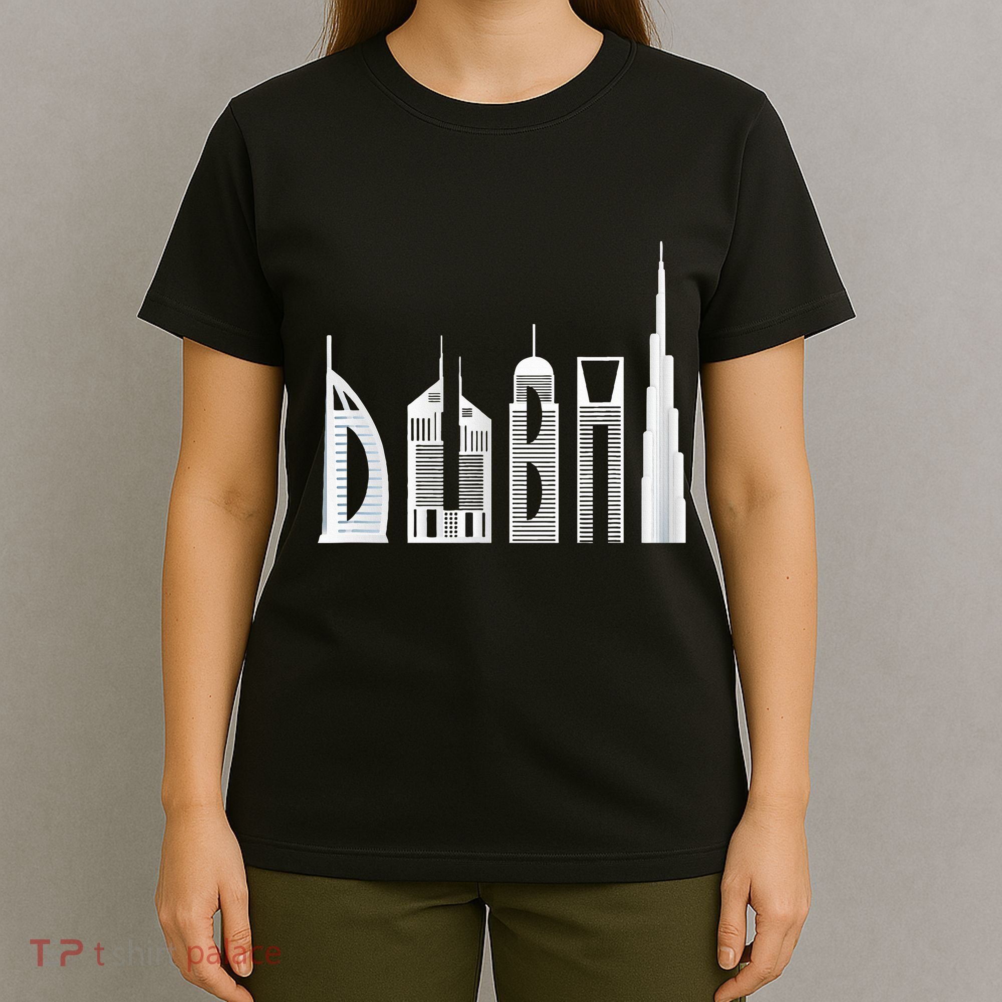 Dubai Skyline Souvenir Famous Buildings Typography T-Shirt