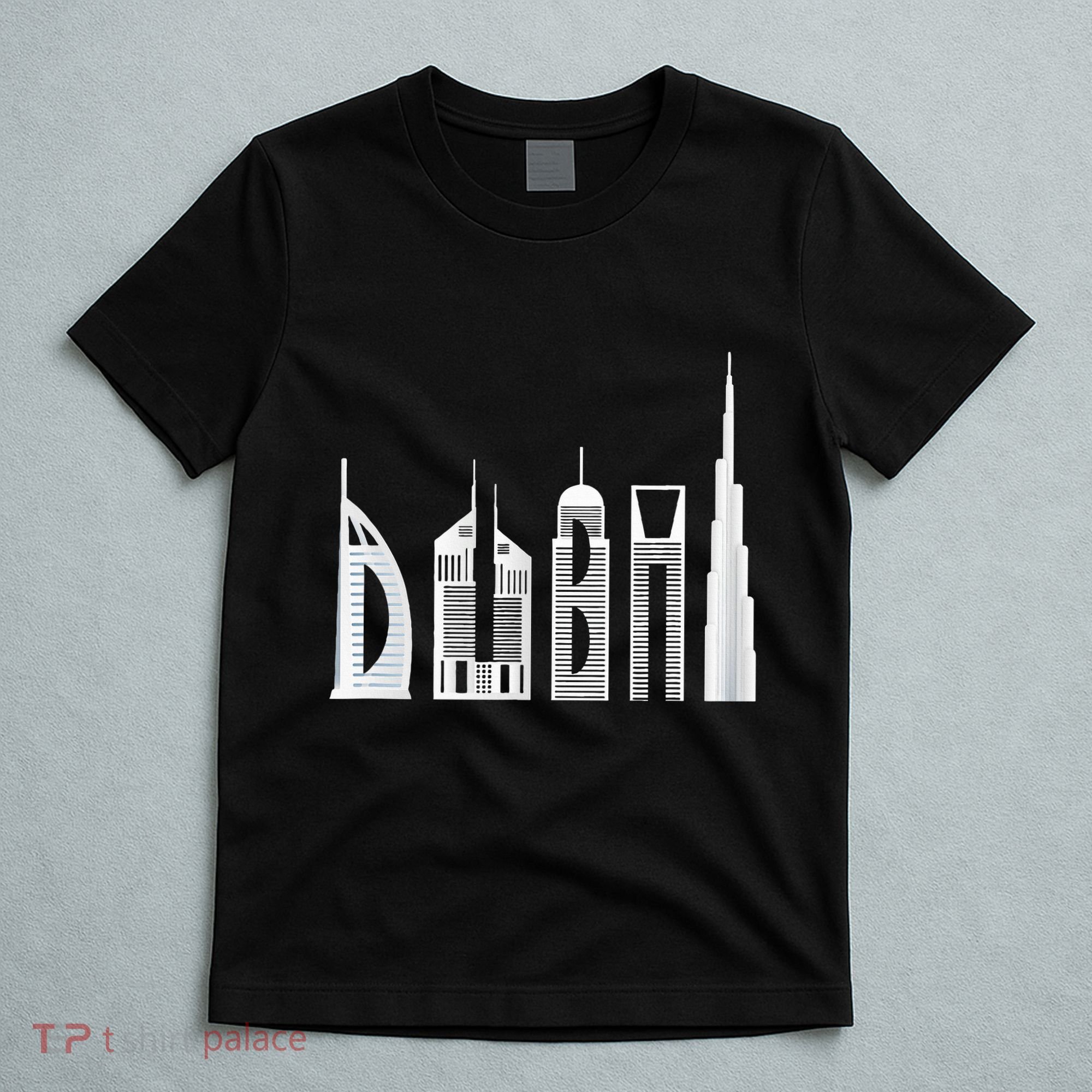 Dubai Skyline Souvenir Famous Buildings Typography T-Shirt