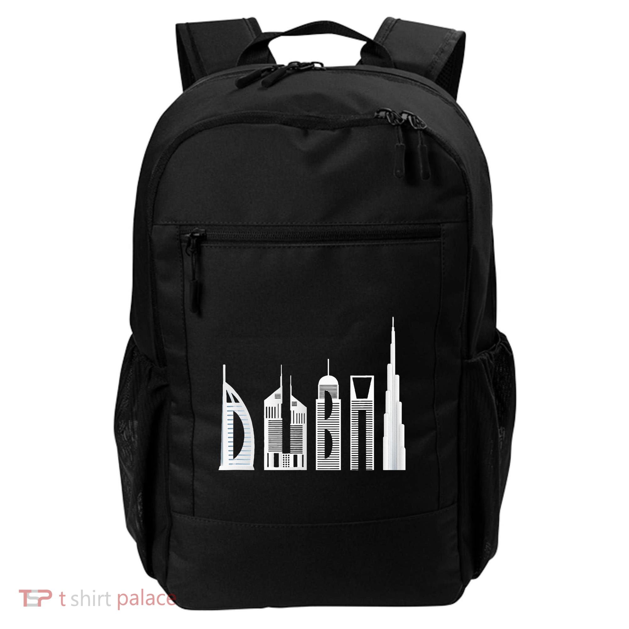 Dubai Skyline Souvenir Famous Buildings Typography Backpack