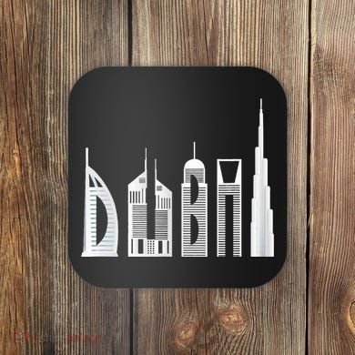 Dubai Skyline Souvenir Famous Buildings Typography Coaster