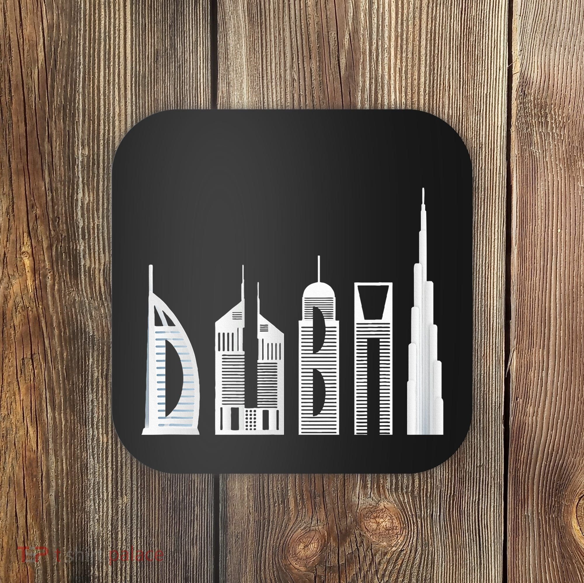 Dubai Skyline Souvenir Famous Buildings Typography Coaster
