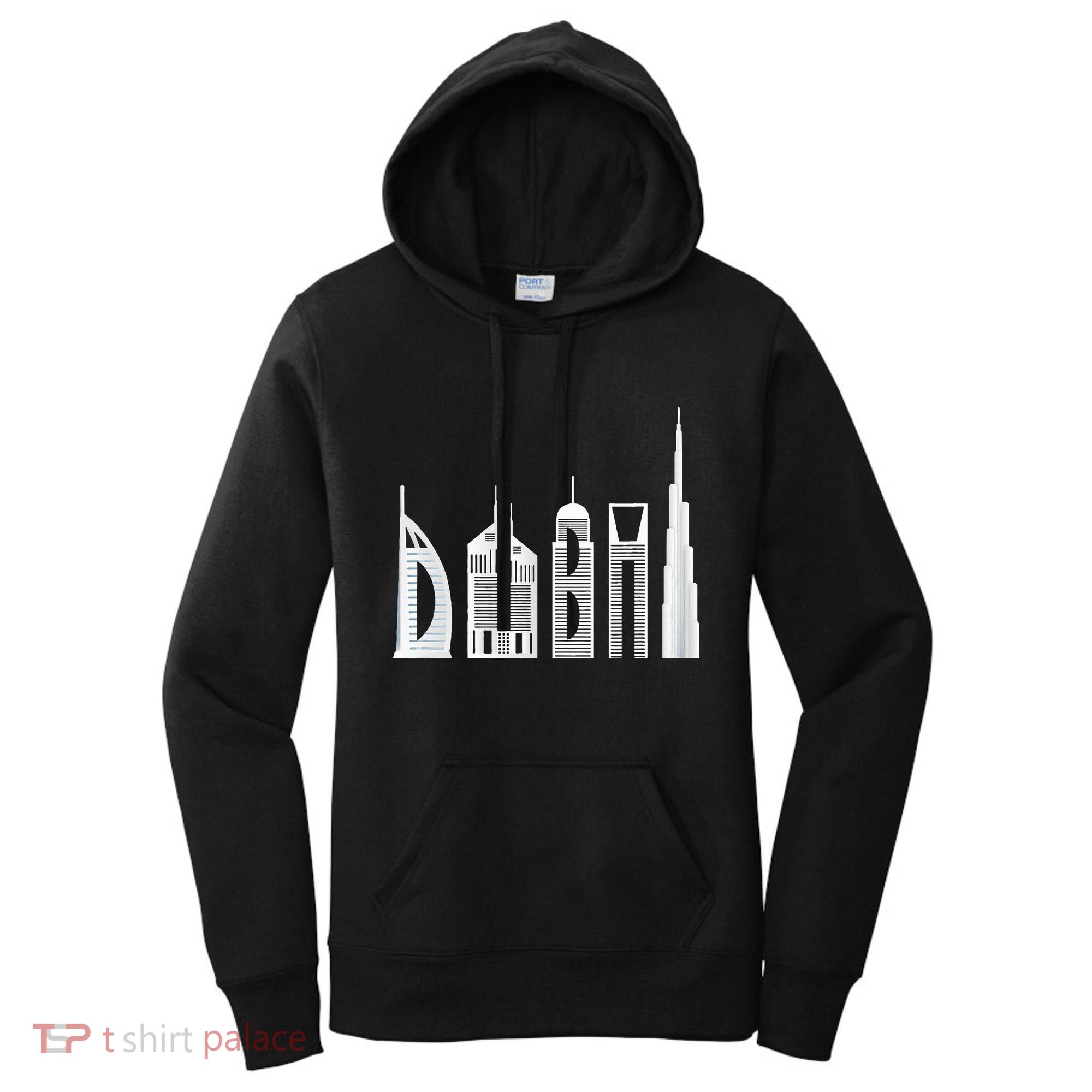 Dubai Skyline Souvenir Famous Buildings Typography Women's Hoodie