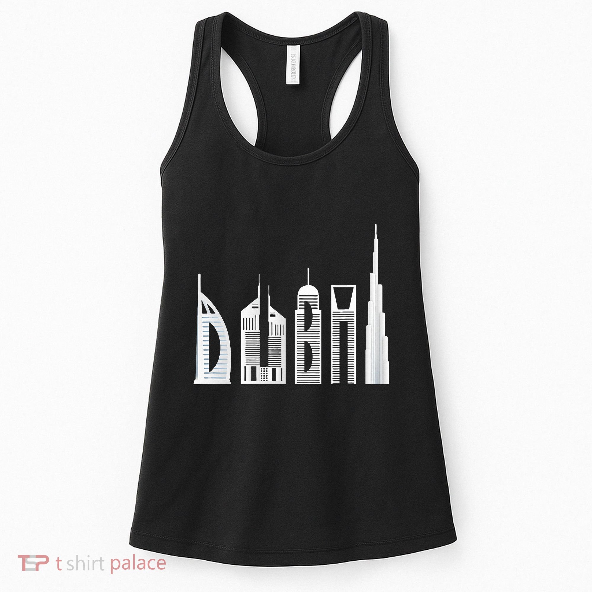 Dubai Skyline Souvenir Famous Buildings Typography Women's Tank Top
