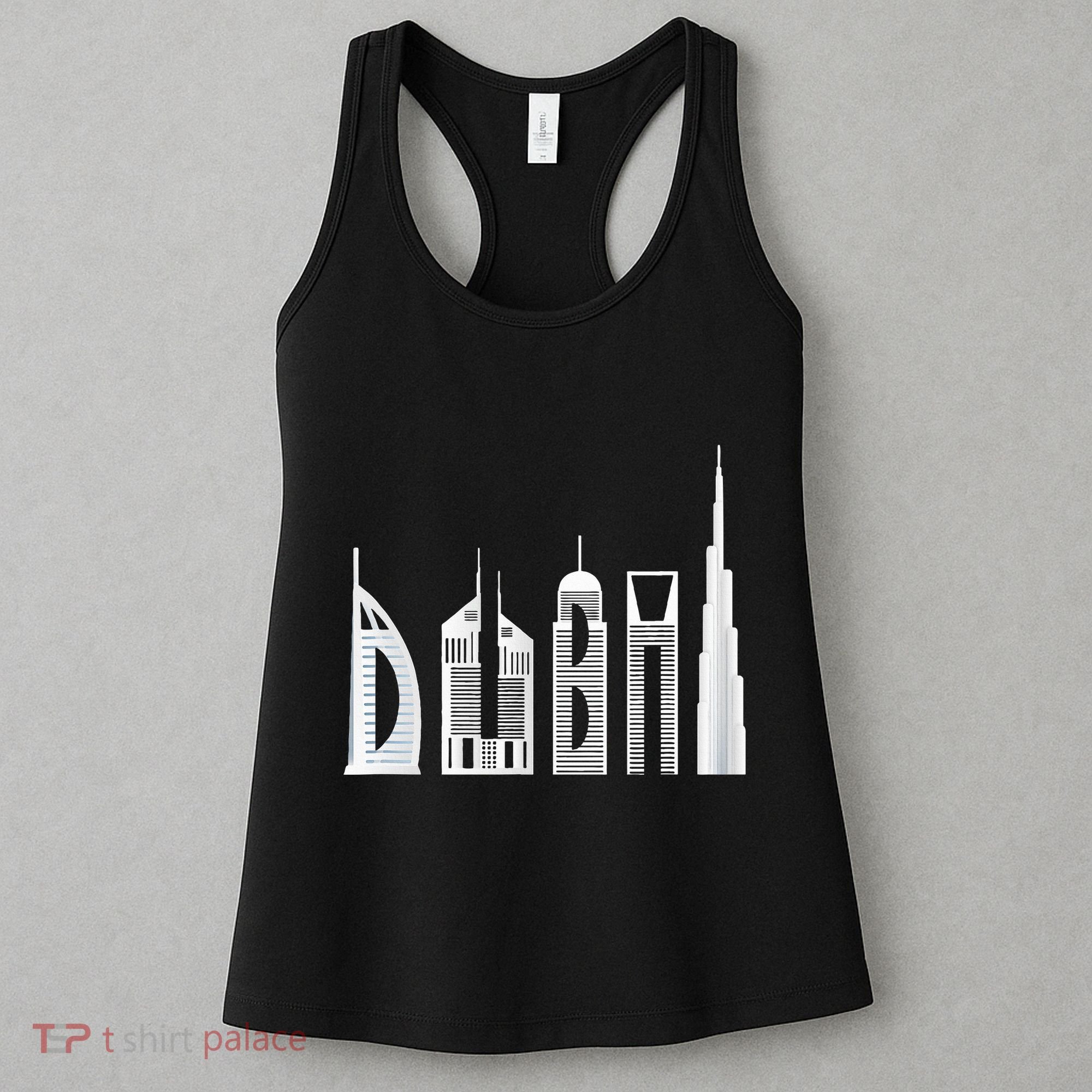 Dubai Skyline Souvenir Famous Buildings Typography Women's Tank Top